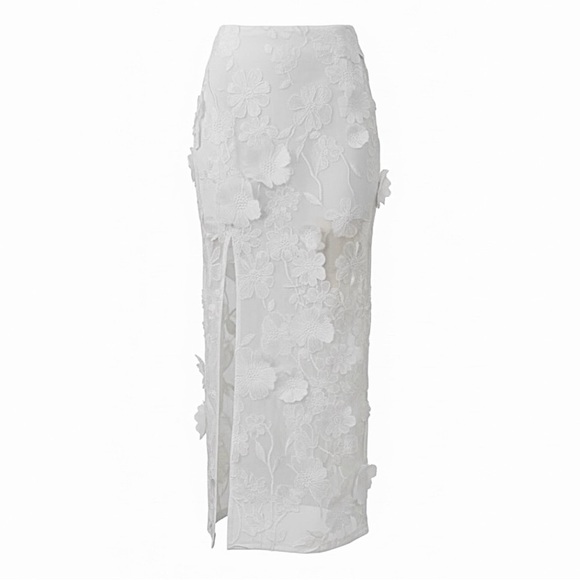Endless Rose White 3D Embroidered Floral Lace Semi Sheer Pencil Midi Skirt NEW - Picture 9 of 14